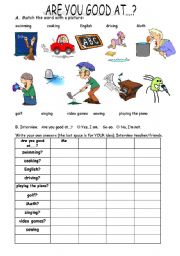 English Worksheet: Are you good at swimming?