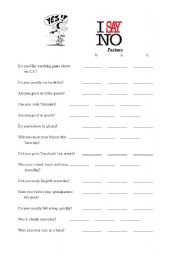 English Worksheet: Yes No Quiz