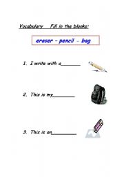 English worksheet: classroom vocab