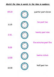 English worksheet: Match the time to the words in numbers