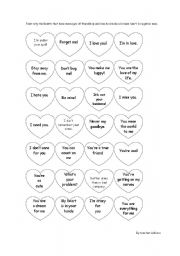 English Worksheet: messages in the hearts