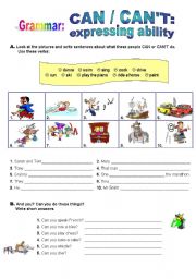 English Worksheet: CAN & CANT - Expressing Ability