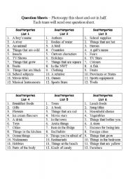 English Worksheet: Scattergories Question cards