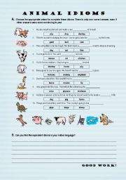 English Worksheet: Animal Idioms - worksheet