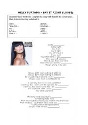 English worksheet: NELLY FURTADO SONG