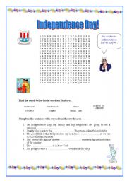 Independence Day - wordsearch and activity