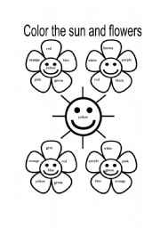 English Worksheet: Colour the sun and flowers!