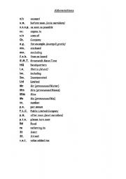 English worksheet: List of abbreviations