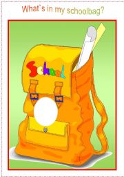 English Worksheet: What`s in my schoolbag - practising school objects with kids (schoolbag and cards)