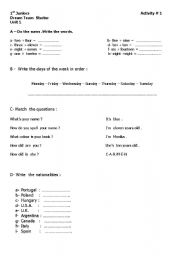 English worksheet: Days of the week -Numbers -Nationalities 