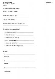 English Worksheet: Questions -Verb to be personal information