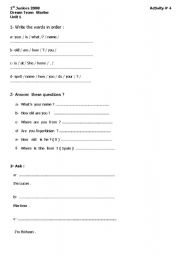 English worksheet: Questions -Verb to be personal information