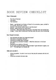 English Worksheet: Book Review Checklist