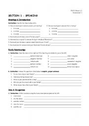 English worksheet: Speaking - Greetings and Introductions