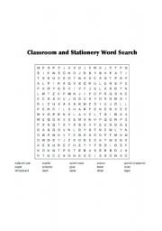 English Worksheet: Classroom Stationery Word Search