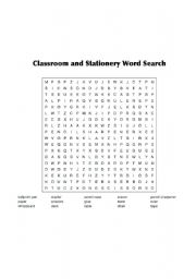 English worksheet: Classroom Stationery Word Search