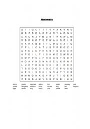 English worksheet: Animals Word Search