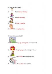 English worksheet: simple present, present continuous