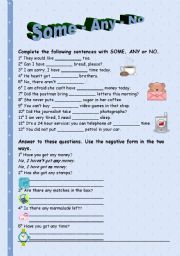 English Worksheet: Some - Any - No