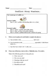 English Worksheet: Conflict Story Starters