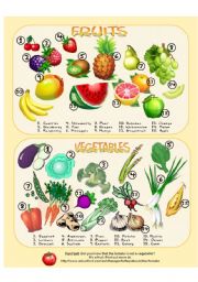 English Worksheet: Fruits & Vegetables - Picture Dictionary