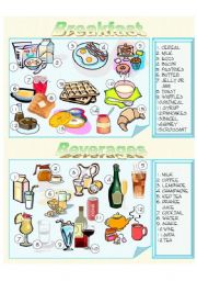 English Worksheet: Food - Breakfast and Beverages - Picture Dictionary