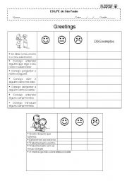 English Worksheet: self-assessment /greetings