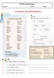 English Worksheet: Countries and Nationalities