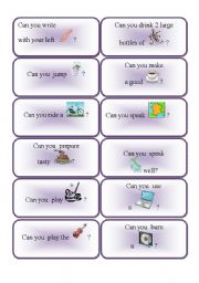 English Worksheet: Can question cards ( 2 out of 3)