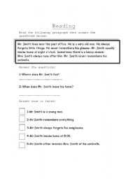 English Worksheet: Reading comprehension