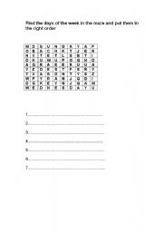 English worksheet: Days of the week maze