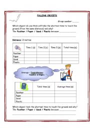 English Worksheet: falling objects - gravity - air resistance