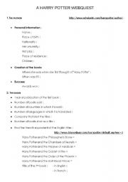 English Worksheet: Harry Potter webquest