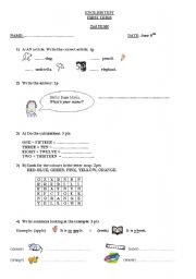 English worksheet: test for 2nd year