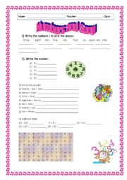English Worksheet: numbers and song