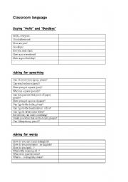 English Worksheet: Classroom Language