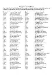 English Worksheet: Past Tense Verb Reference 