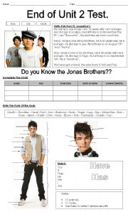 English Worksheet: Jonas brothers + Parts of the body