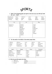 English worksheet: SPORTS /  ANSWER KEY