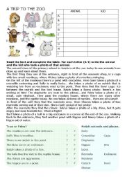 English Worksheet: A Trip To the Zoo