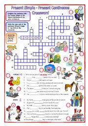 English Worksheet: Present Simple - Present Continuous Crossword