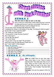 English Worksheet: Short Stories reading (with Pink Panther)