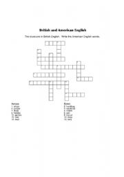 English Worksheet: British American English Crossword Puzzle