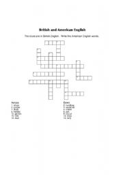 English worksheet: British American English Crossword Puzzle