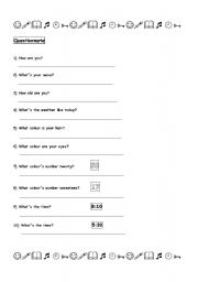 English worksheet: Questionnarie