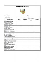 English Worksheet: Oral Presentation and Behaviour Rubrics