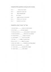English Worksheet: Complete some/any- Much/many