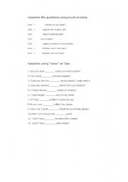 English worksheet: Complete some/any- Much/many