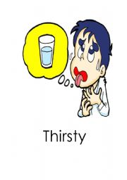 English Worksheet: flash card thirsty-hungry