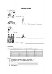 English worksheet: Review - possessive case, irregular plural and time
